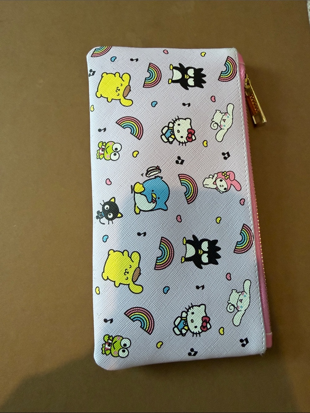 Sanrio Pink Character Zip Pouch with Rainbow & Friends